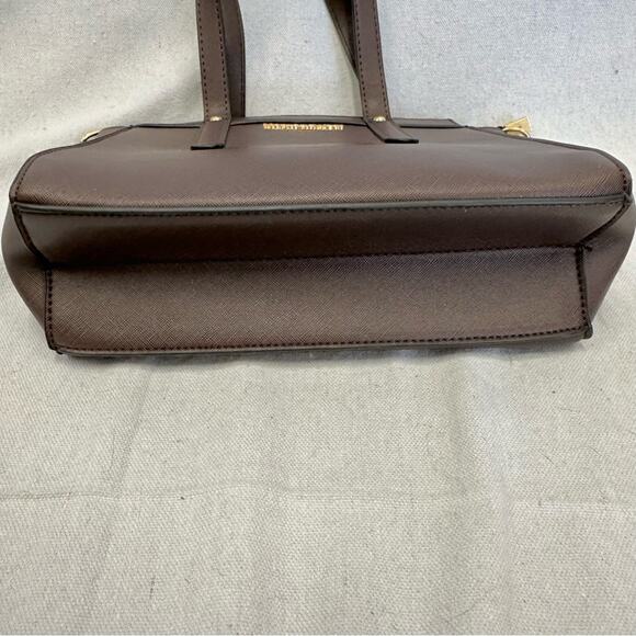 Montana West PU leather brown PU coated leather medium satchel bag gold hardware - Picture 10 of 15